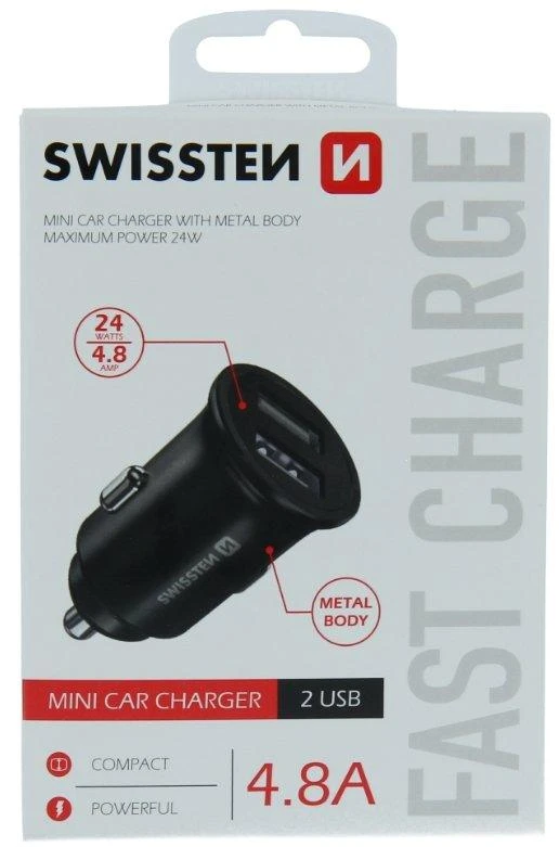 Swissten Metal Premium automobilinis įkroviklis 2 x USB / 4.8A