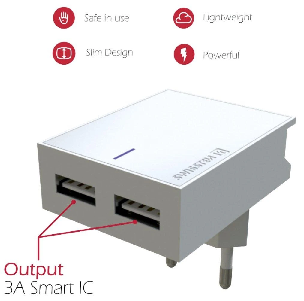 Swissten įkroviklis 2x USB-A 3 A (22045000)