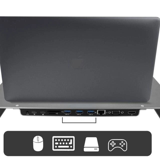 „Swissten“ USB-C docking stotis su nešiojamojo kompiuterio stovu
