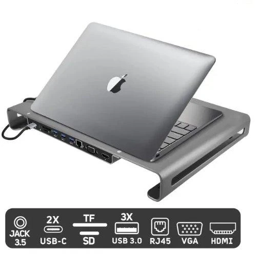 Swissten USB-C adapteris-stovas su jungčių piktogramomis