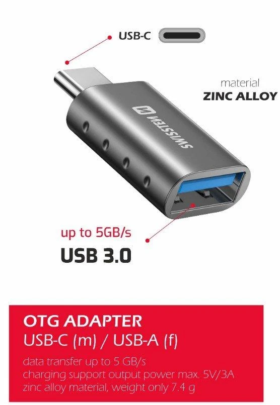 Swissten USB-C į USB adapteris su cinko lydinio korpusu