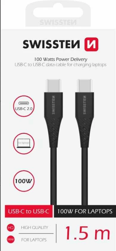 Swissten PD 5A 100 W USB-C duomenų ir įkrovimo laidas 1,5 m