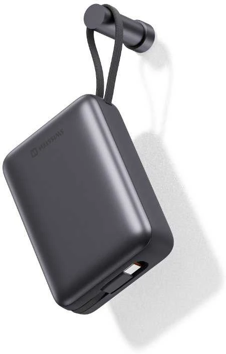 „Swissten“ išorinė baterija 20000 mAh su integruotais USB-C ir „Lightning“ laidais