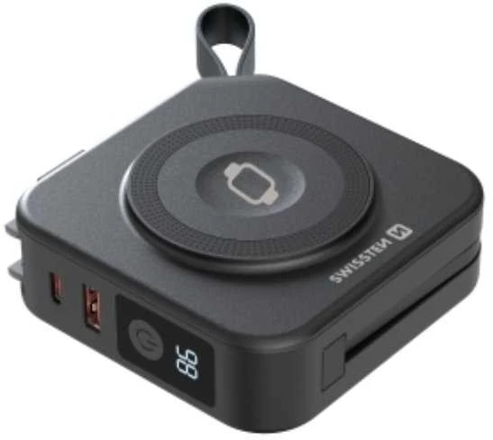 „Swissten“ išorinė baterija „ALL-IN-ONE PRO“ su keičiamais kištukais (JAV / ES / JK), 20 W, 10000 mAh