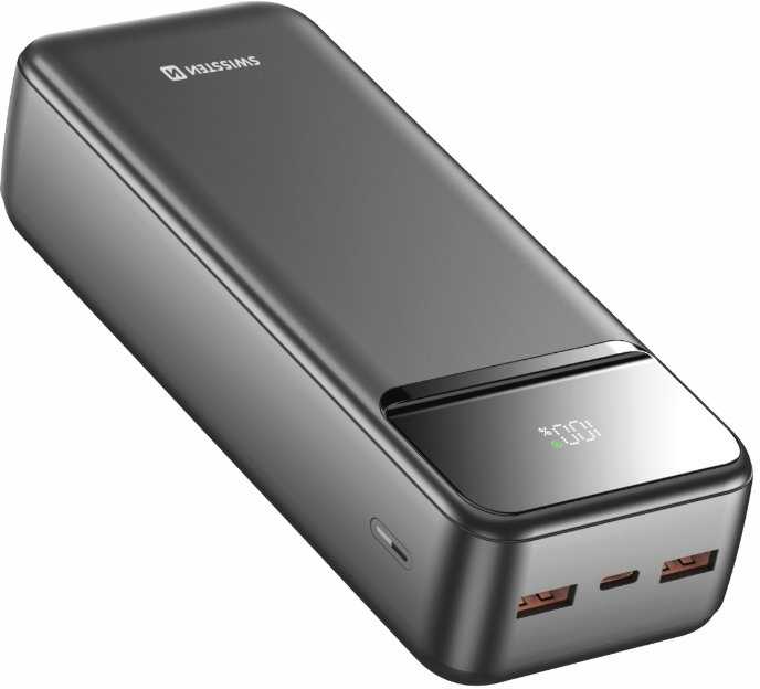 SWISSTEN, Nešiojamoji baterija, POWER LINE II, Li-Pol, 5/9/12V, telefonams ir kitiems įrenginiams įkrauti, 22013948, 30000mAh, juoda