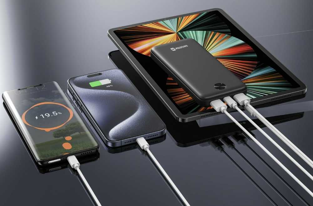 SWISSTEN, Nešiojamoji baterija, WORX PRO, Li-Pol, 5/9/12V, telefonams ir kitiems įrenginiams įkrauti, 22013961, 20000mAh, juoda