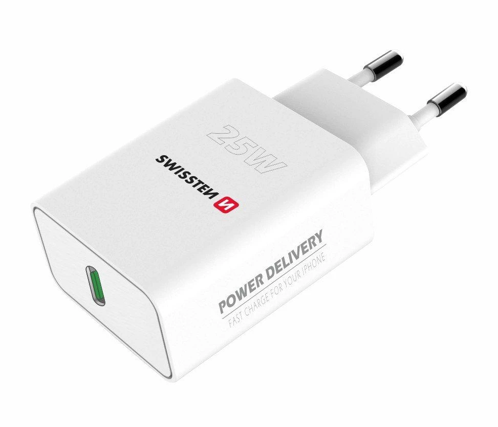 Swissten 25W USB-C įkroviklis, kampinis vaizdas