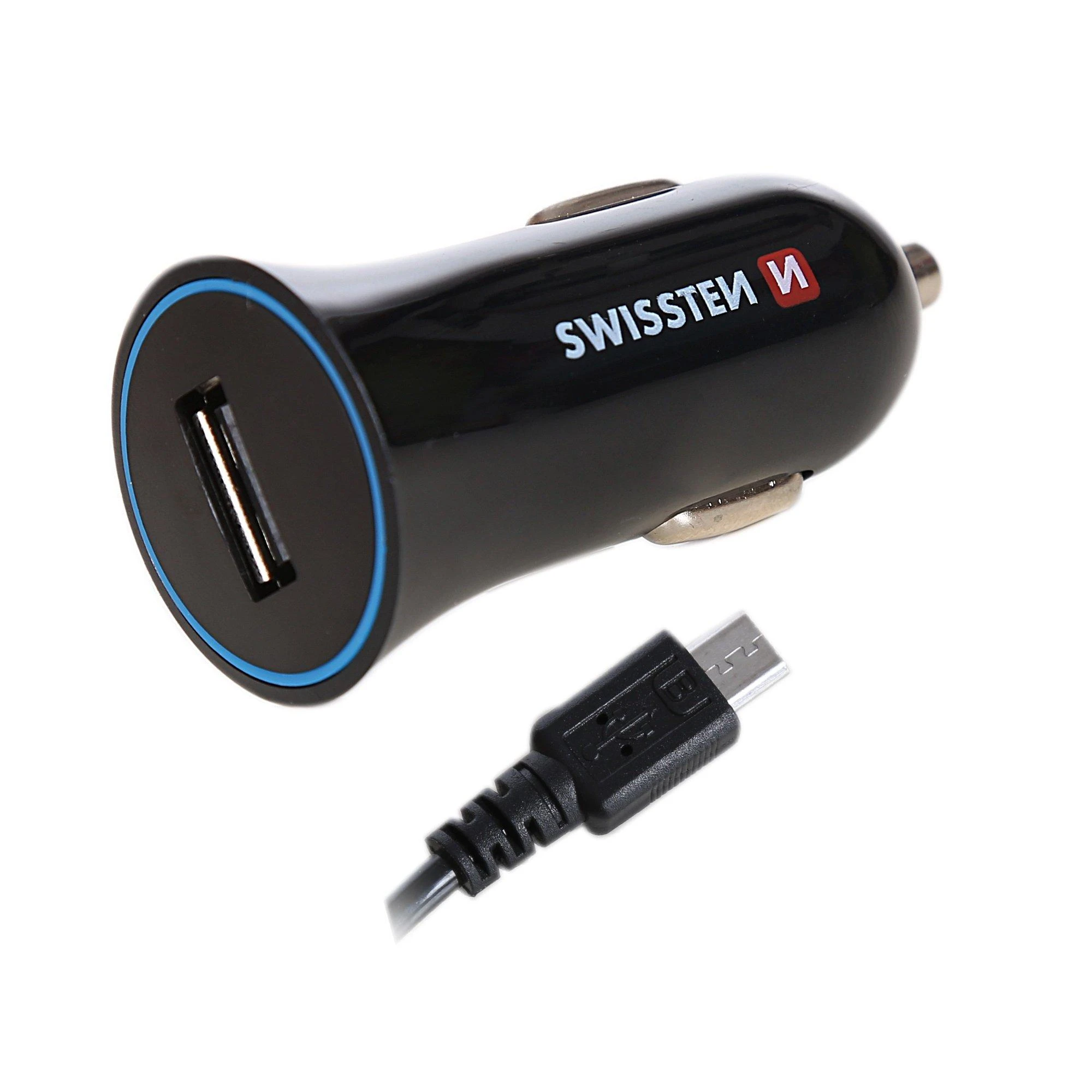 Įkroviklis SWISSTEN automobilinis 5W, 1 prievadas, USB-A, microUSB laidas