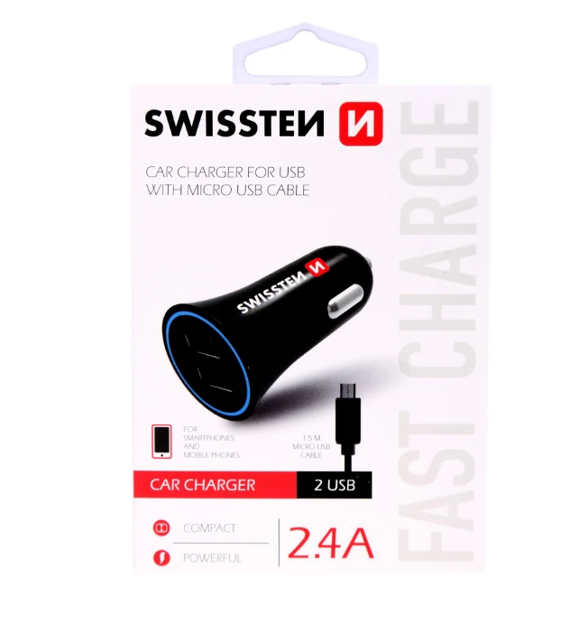 „Swissten“ automobilinis įkroviklis 2x USB-A 2,4 A (20110900)
