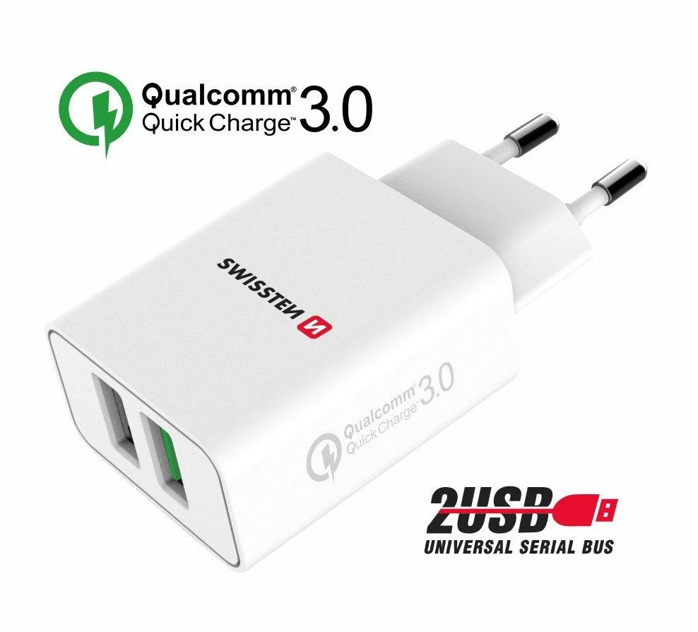 Swissten Premium kelioninis įkroviklis 2x USB / QC3.0 23W