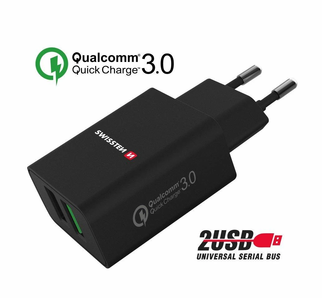 Swissten Premium kelioninis įkroviklis 2x USB / QC3.0 23W