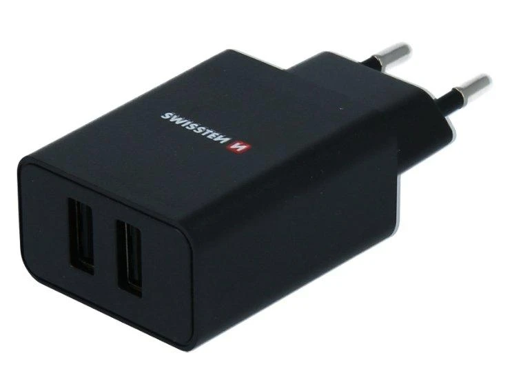 Swissten dvigubas USB-A sieninis įkroviklis