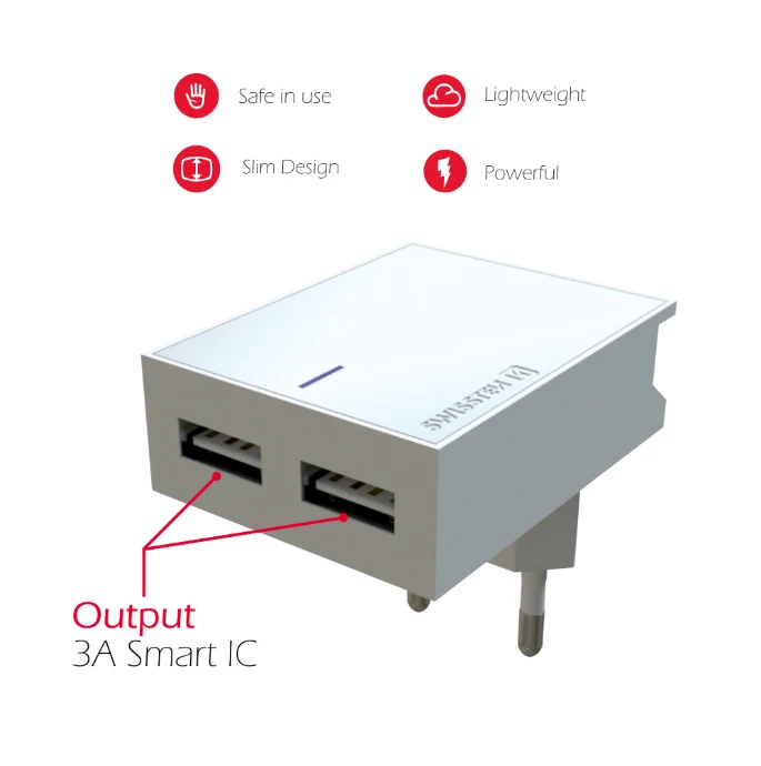 Swissten įkroviklis 2x USB-A 3 A (22032000)