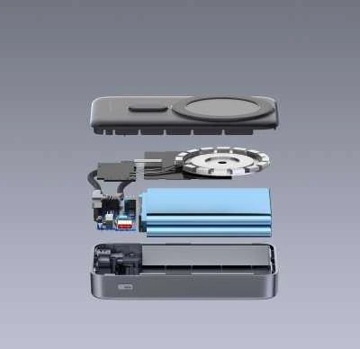 „Swissten Qi2 MagSafe“ išorinė baterija, 15 W, su integruotu USB-C laidu, 10000 mAh