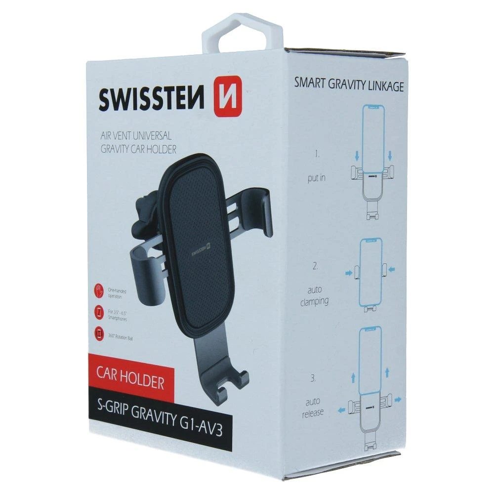Swissten Automobilinis laikiklis gravity for ventilation groteles / cloud Type G1-AV3 juoda