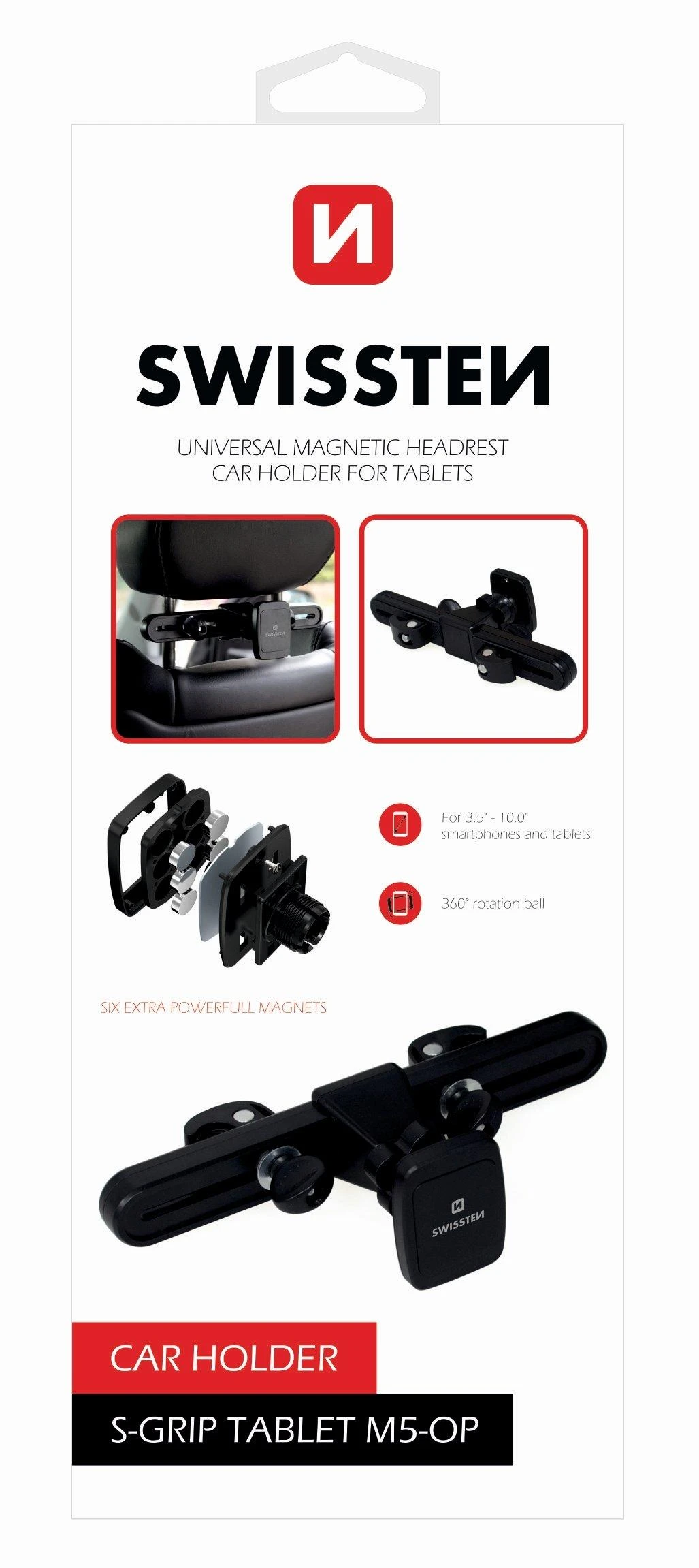 Swissten S-Grip M5-OP universalus automobilio sėdynės laikiklis su magnetu planšetiniams kompiuteriams / telefonams / GPS