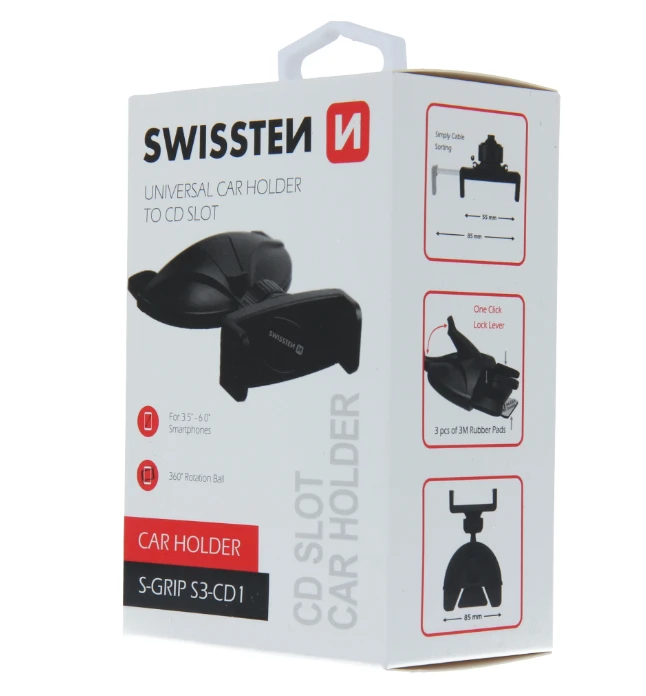 Swissten S-Grip S3-CD1 universalus automobilinis, Juodos spalvos