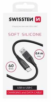 SWISSTEN SOFT SILICONE datový kabelis USB - USB-C 0.4m juoda