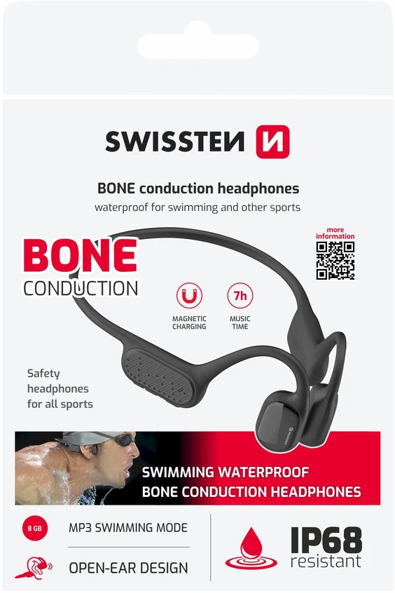 Swissten Kaulinio laidumo Bluetooth plaukimo ausinės (8GB)