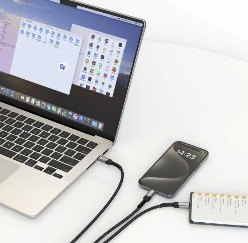 „Swissten Textile 2in1“ USB-C / apšvietimo laidas 100 W 1,5 m