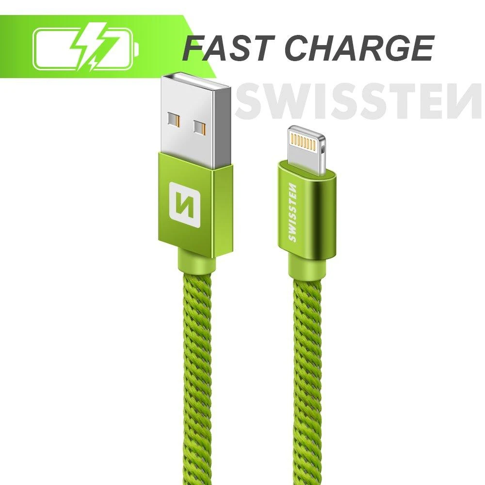 Swissten Textile Fast Charge 3A Lightning Data ir įkrovimo kabelis 1,2m