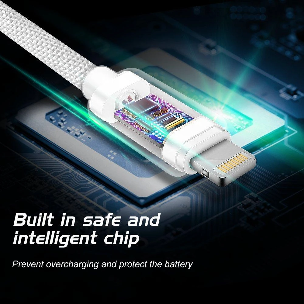 Swissten Textile Fast Charge 3A Lightning Data ir įkrovimo kabelis 2m