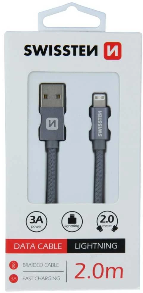 Swissten Textile Fast Charge 3A Lightning Data ir įkrovimo kabelis 2m