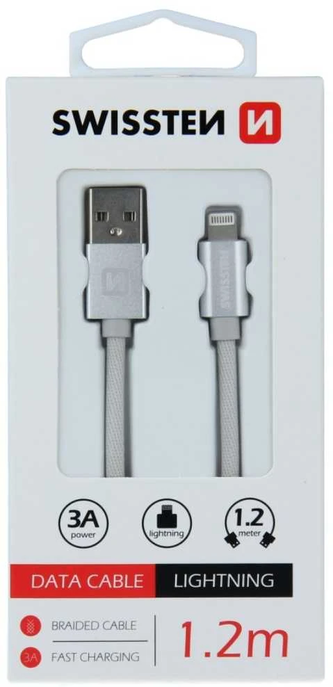 Swissten Textile Fast Charge 3A Lightning Data ir įkrovimo kabelis 1,2m