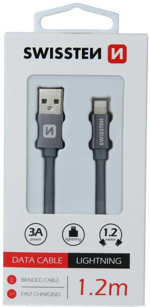 Swissten Textile Fast Charge 3A Lightning Data ir įkrovimo kabelis 1,2m
