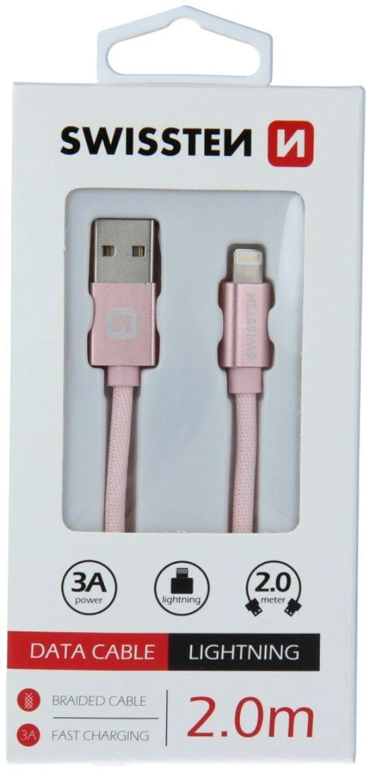 Swissten Textile Fast Charge 3A Lightning Data ir įkrovimo kabelis 2m