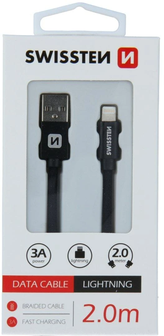Swissten Textile Fast Charge 3A Lightning Data ir įkrovimo kabelis 2m