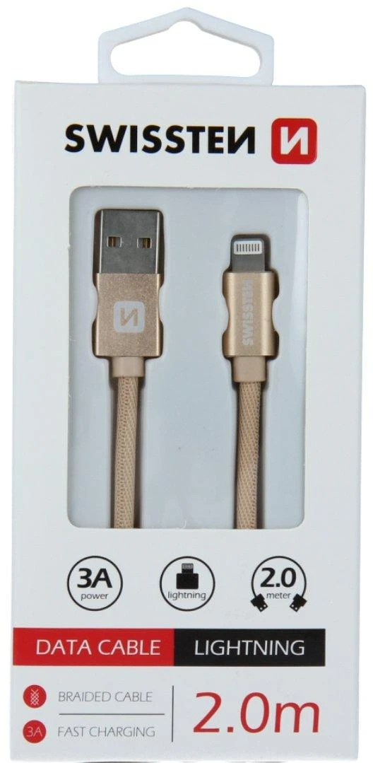 Swissten Textile Fast Charge 3A Lightning Data ir įkrovimo kabelis 2m