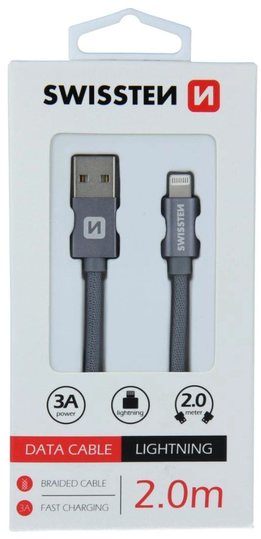 Swissten Textile Fast Charge 3A Lightning Data ir įkrovimo kabelis 2m