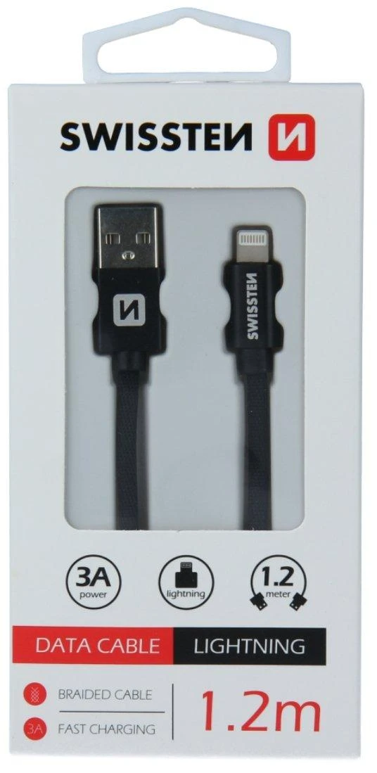 Kabelis / paskendimas USB / Lightning 1,2 M Swissten - juoda