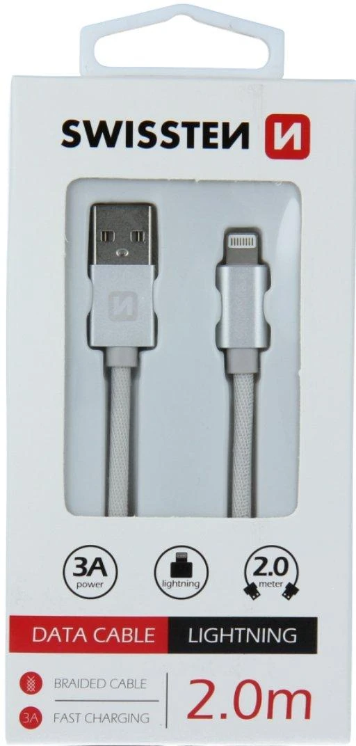 Swissten Textile Fast Charge 3A Lightning Data ir įkrovimo kabelis 2m