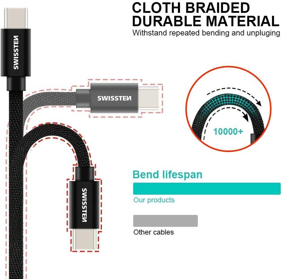 Kabelis USB Swissten USB-C - USB-C 1.2 m Juodas (71527202)