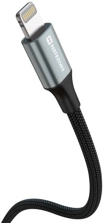 SWISSTEN TEXTILE II datový kabelis USB-C - Lightning 1.5m juoda