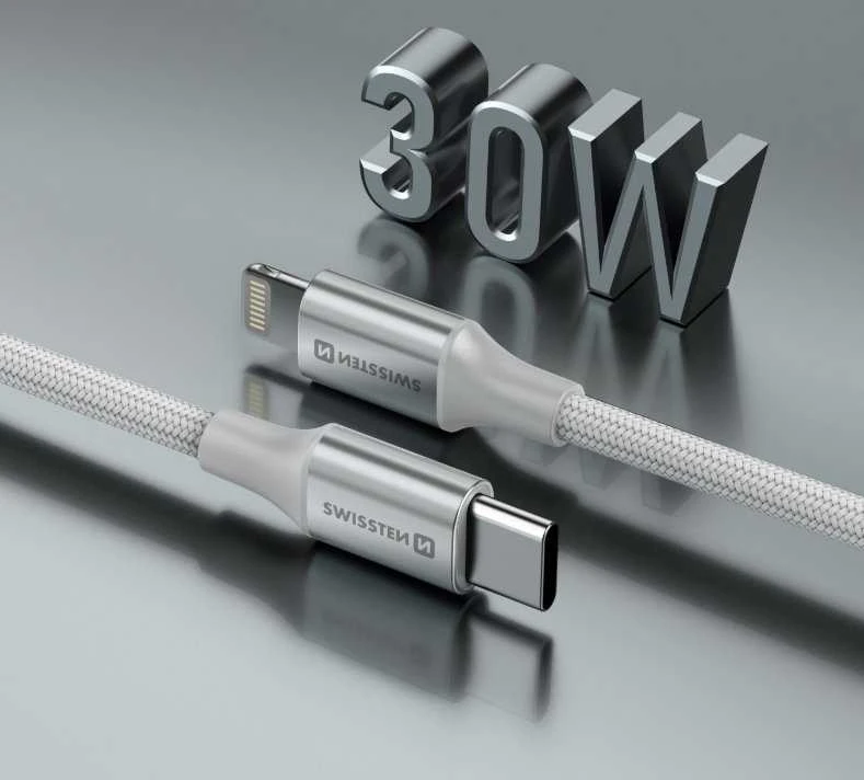 SWISSTEN TEXTILE II duomenų kabelis USB-C – žaibiškas 1,5 m baltas