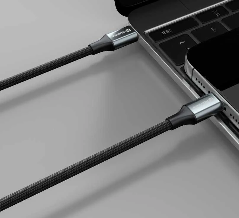 SWISSTEN TEXTILE II datový kabelis USB-C - Lightning 1.5m juoda