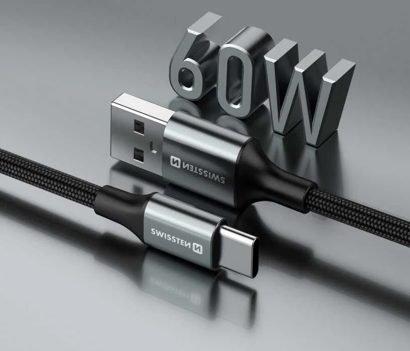 „Swissten Textile II USB - USB-C“ duomenų ir įkrovimo kabelis, 1,5 m