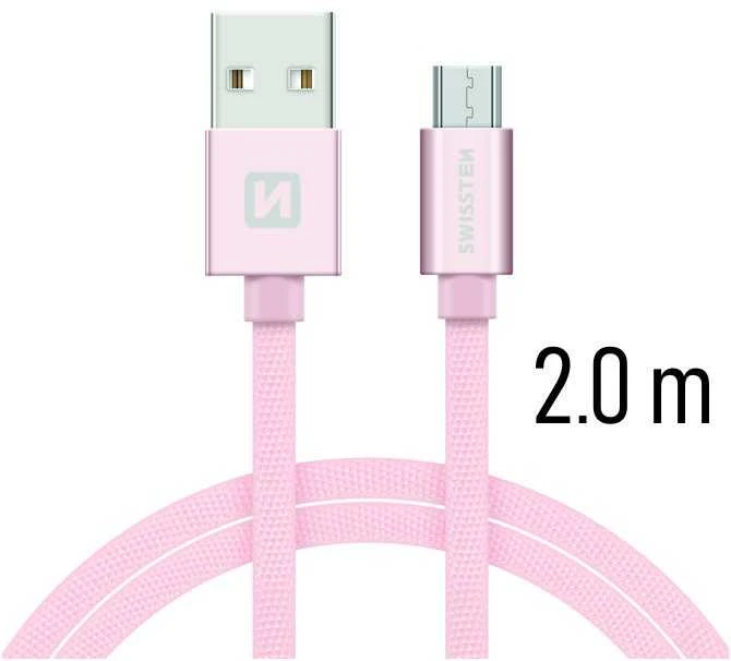 Swissten tekstylny USB - mikro USB 2.0m rožinė-auksinė
