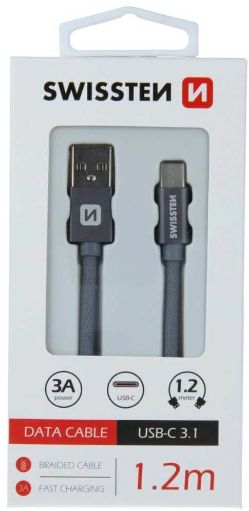 Swissten Textile Universal Quick Charge 3.1 USB-C duomenų ir įkrovimo laidas 1,2 m