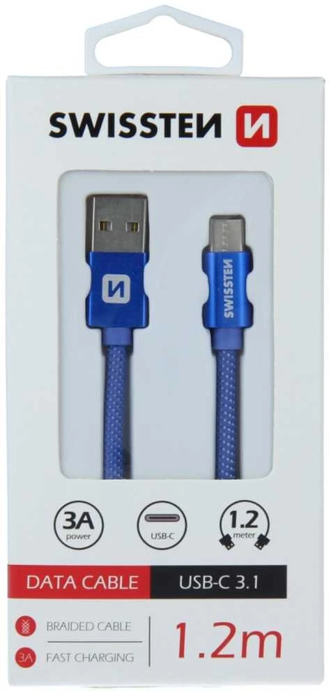 Swissten Textile Universal Quick Charge 3.1 USB-C duomenų ir įkrovimo laidas 1,2 m