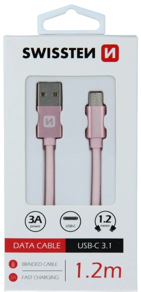 Swissten Textile Universal Quick Charge 3.1 USB-C duomenų ir įkrovimo laidas 1,2 m