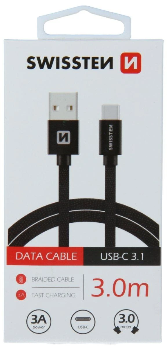 Swissten Textile Universal Quick Charge 3.1 USB-C duomenų ir įkrovimo laidas 3m