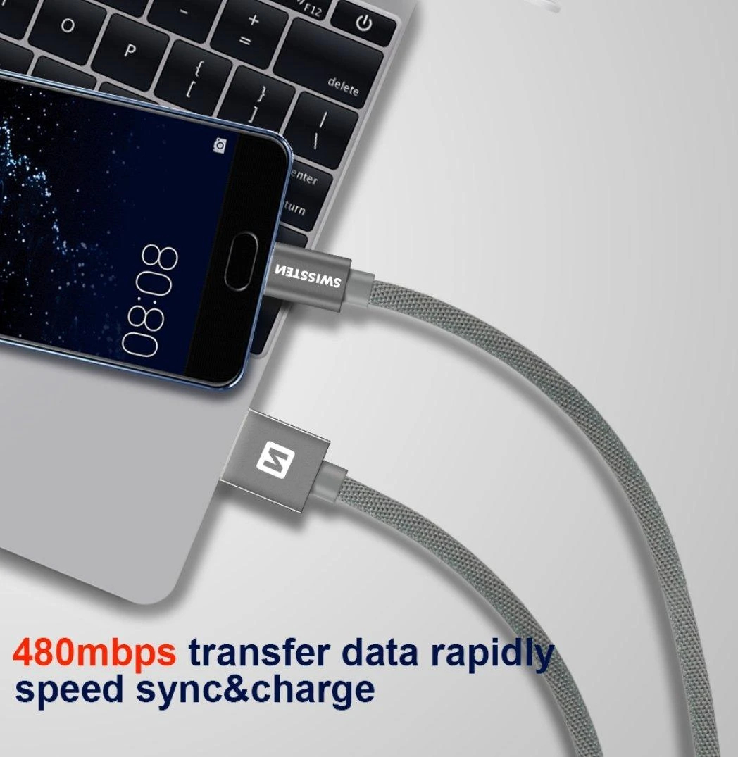 Swissten Textile Universal Quick Charge 3.1 USB-C duomenų ir įkrovimo laidas 2m