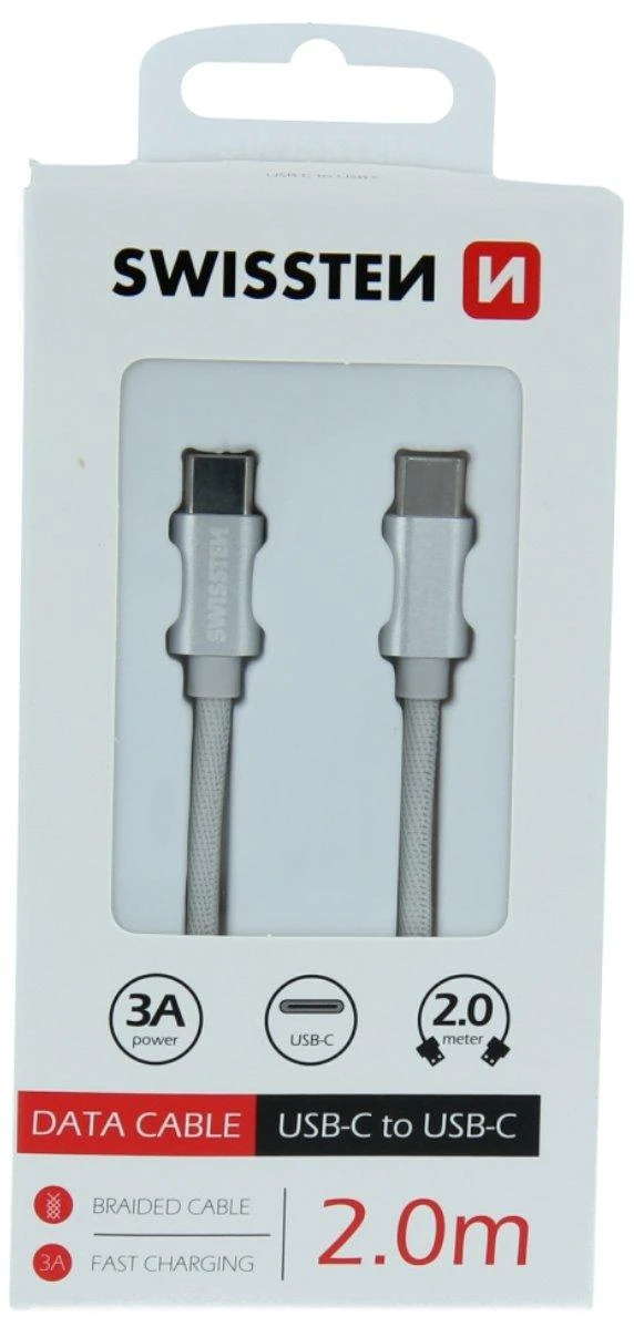 Swissten Textile Universal Quick Charge 3.0 USB-C į USB-C duomenų ir įkrovimo laidas 2 m