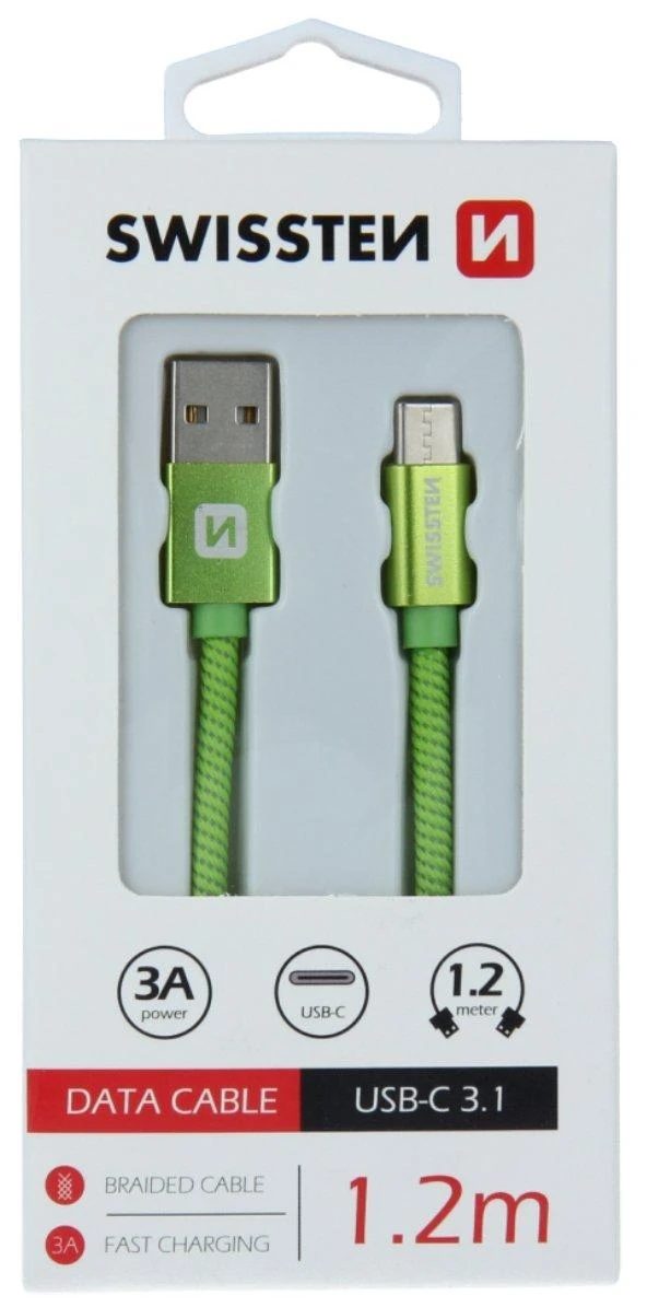 Swissten Textile Universal Quick Charge 3.1 USB-C duomenų ir įkrovimo laidas 1,2 m