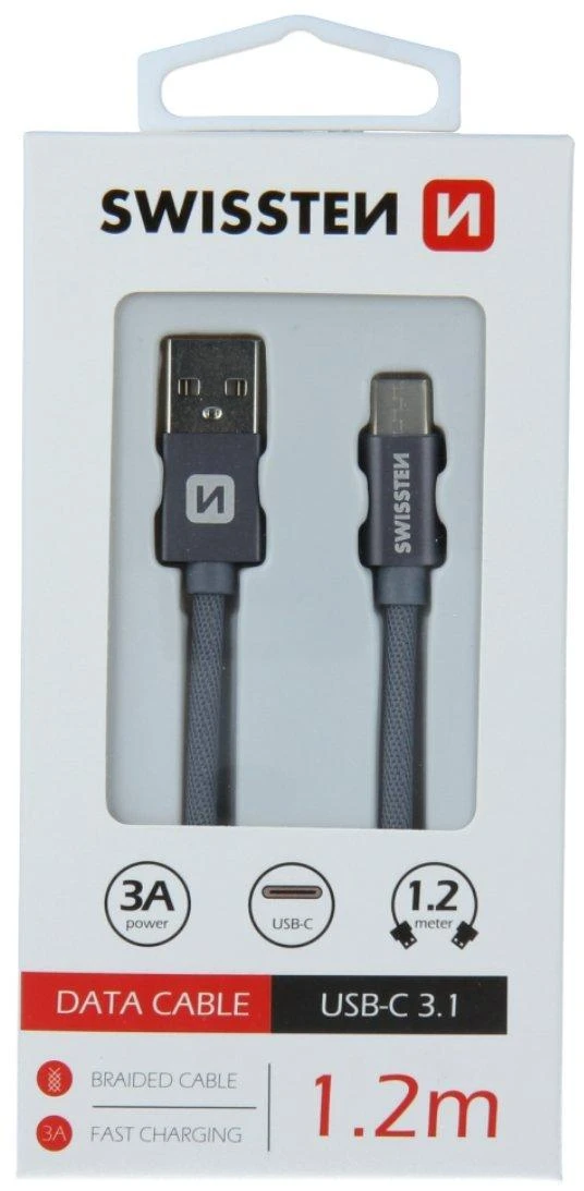 Swissten Textile Universal Quick Charge 3.1 USB-C duomenų ir įkrovimo laidas 1,2 m