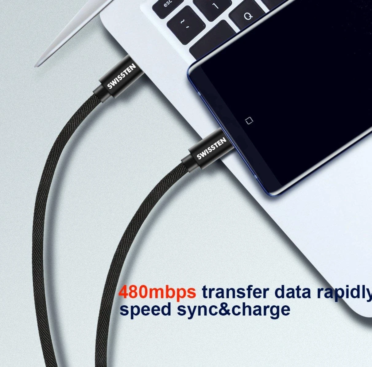 Swissten Textile Universal Quick Charge 3.1 USB-C duomenų ir įkrovimo laidas 2m